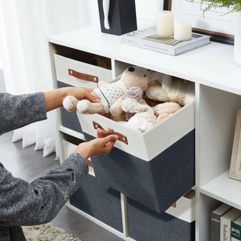 DECOMOMO Fabric Cube Storage Bins - Storage Baskets for Shelves, Cube Storage Organizer for Kallax and Cubbies (Slate Grey & White, 11 inch Cube) - 4 Pack - Image 2